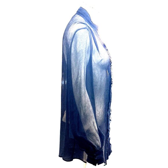 Vintage All Silk Blouse by Chicos Size 1 Black Sheer Lace Chic Romantic City Top - Picture 4 of 14